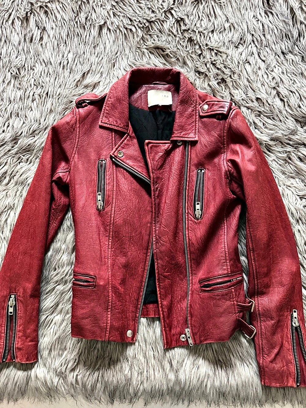 IRO Ashville Leather Moto Jacket in Red
